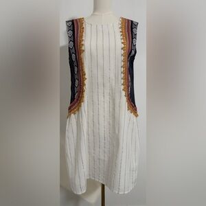 Embroidered Tribal Print White Sleeveless Dress Size Medium. SKU 4